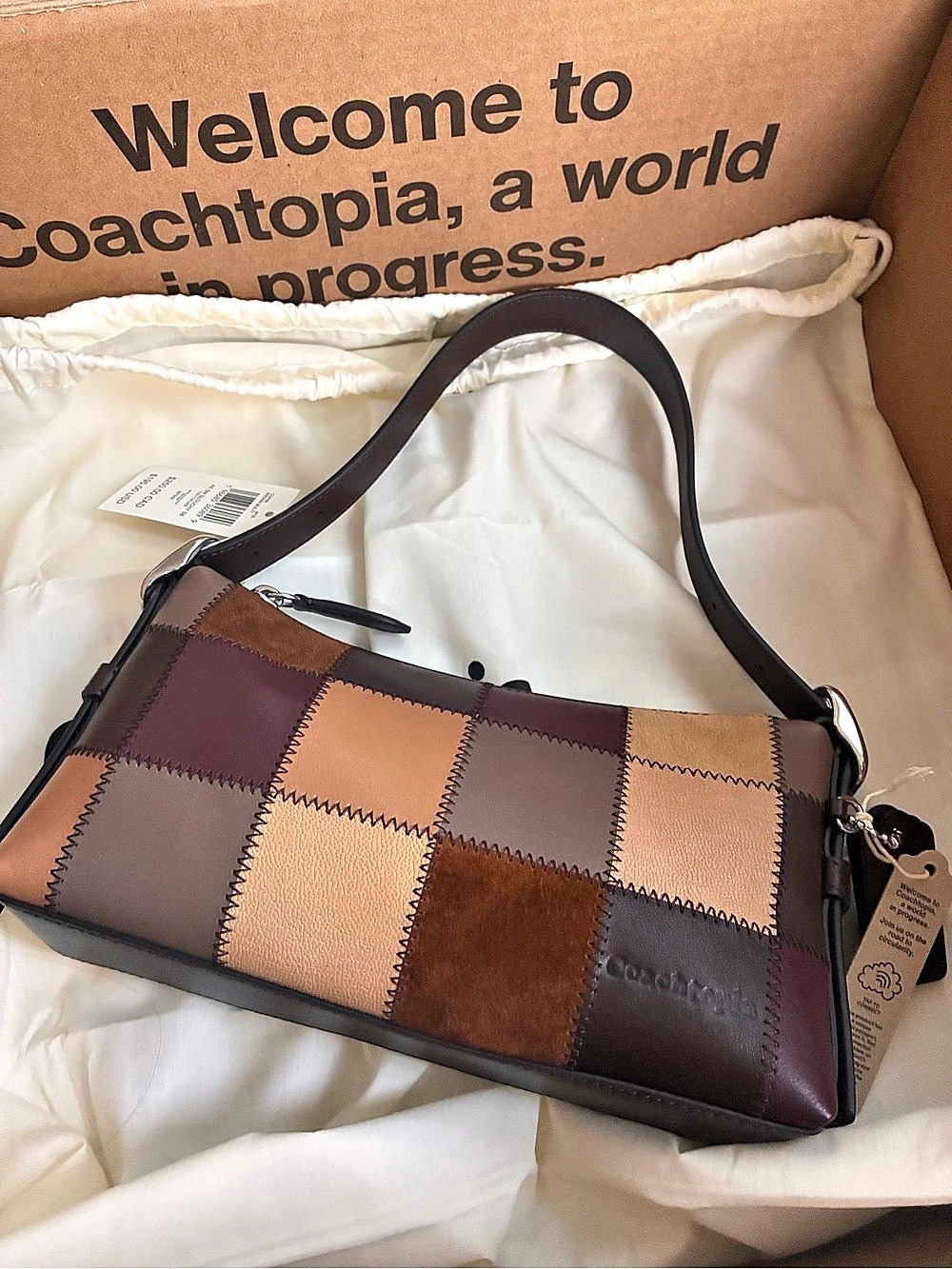 Coach Patchwork Shoulder Bag in Brown & Tan NWT - Picture 2 of 4